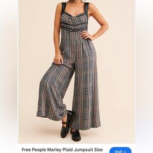 Free People Marley Plaid Jumpsuit NWT
